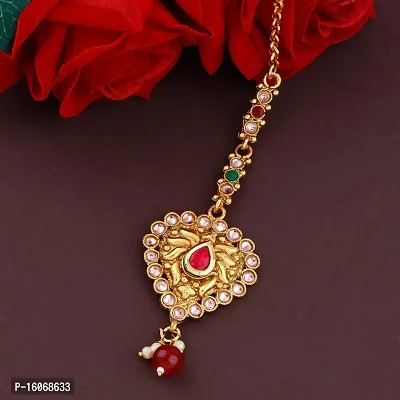 Traditional Gold Plated Kundan Style Maang Tikka Jewellery For Women Girl (Tikka 10)-thumb2