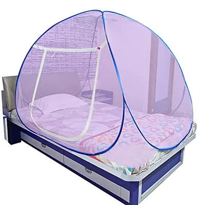 Mosquito Net for Double Bed | King Size Foldable Machardani | Polyester 30GSM Strong Net Steel Wire (Single Bed, Sky-Blue)