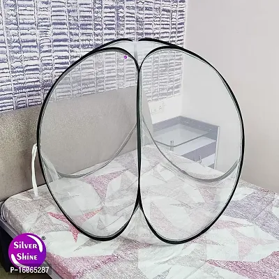 Silver Shine Mosquito net for Baby Protection Polyester Foldable Light Weight 2.4 mm Strong PVC Coated Steel (White Black)-thumb3