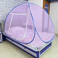 Mosquito Net for Double Bed | King Size Foldable Machardani | Polyester 30GSM Strong Net Steel Wire (Single Bed, Sky-Blue)-thumb1