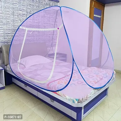 Mosquito Net for Double Bed | King Size Foldable Machardani | Polyester 30GSM Strong Net Steel Wire (Single Bed, Sky-Blue)-thumb2