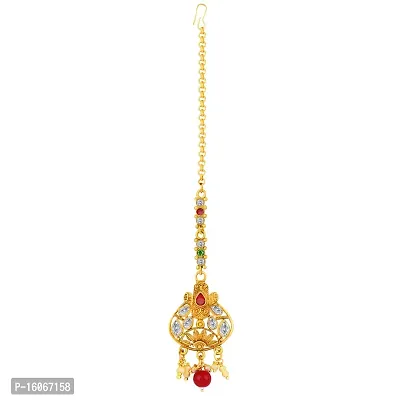 PaolaExclusive Gold Plated Kundan Traditional Maang Tikka Jewellery For women Girl-thumb0