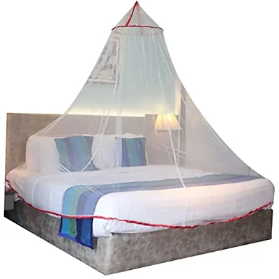 Mosquito Net for Double Bed, King-Size, Round Ceiling Hanging Foldable Polyester Net White and Red