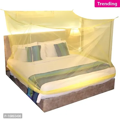 Silver Shine Mosquito Net for Double Bed, King-Size, Square Hanging Foldable Polyester Net (Yellow-Yellow)-thumb4