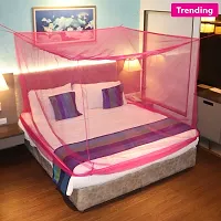 SILVER SHINE Polyester Net Square Hanging Foldable Mosquito Net (King-Size, Pink)-thumb3