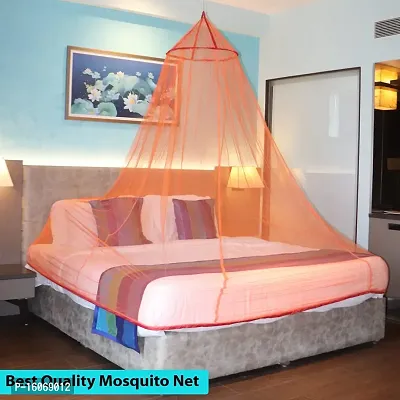 Silver Shine Mosquito Net Round Double Bed Polyester Net for Mosquito Protection (Orange RED)-thumb2