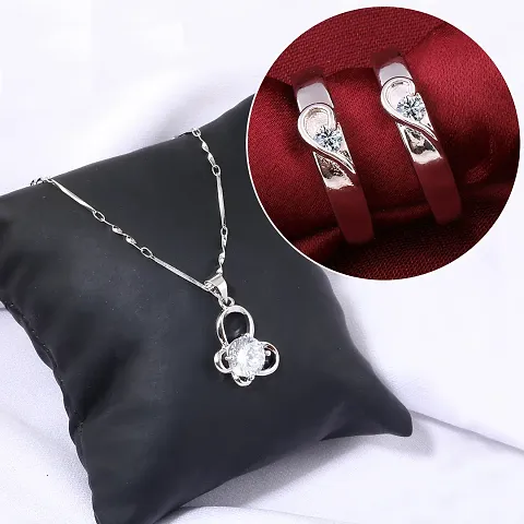 Alloy American Diamond Pendant Chain With Couple Rings