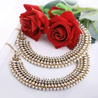 Silver Shine Charms Golden White Antique Kundan Anklet For Women And Girl.-thumb1