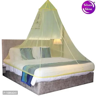 Mosquito Net for Double Bed, King-Size, Round Ceiling Hanging Foldable Polyester Net Yellow (Pack of 1)-thumb3