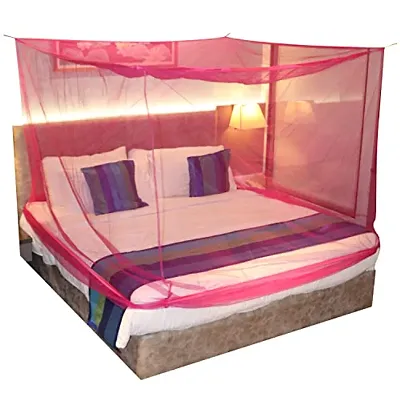SILVER SHINE Polyester Net Square Hanging Foldable Mosquito Net (King-Size, Pink)