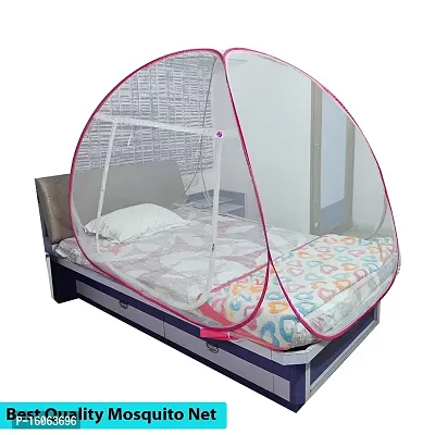 Mosquito Net Foldable Polyester for Single Bed White Color and Pink Patti-thumb4