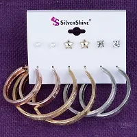 Silver Shine Stylish Fashion Earring Combo 3 Bali With 3 Studs Set For Women Girls (Earring Set 6)-thumb3