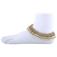 Silver Shine Charms Golden White Antique Kundan Anklet For Women And Girl.-thumb2