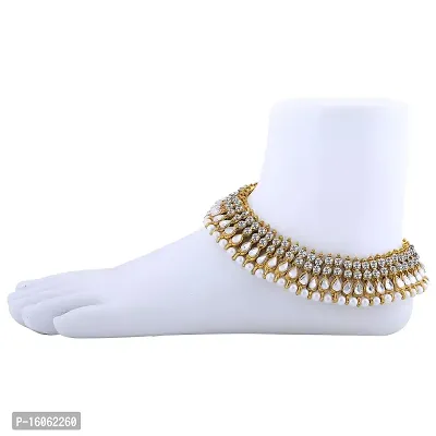 Silver Shine Charms Golden White Antique Kundan Anklet For Women And Girl.-thumb3