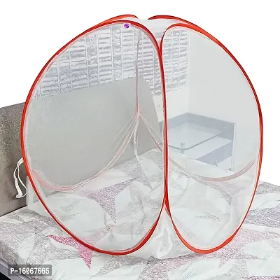 Silver Shine Mosquito net for Baby Protection Polyester Foldable Light Weight 2.4 mm Strong PVC Coated Steel (White Red)-thumb0