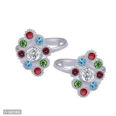 Colourful Traditional Look Metal Silver Plated Adjustable Lightweight Toe Ring For Women  Girls