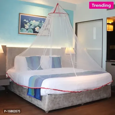 Mosquito Net for Double Bed, King-Size, Round Ceiling Hanging Foldable Polyester Net White and Red-thumb5