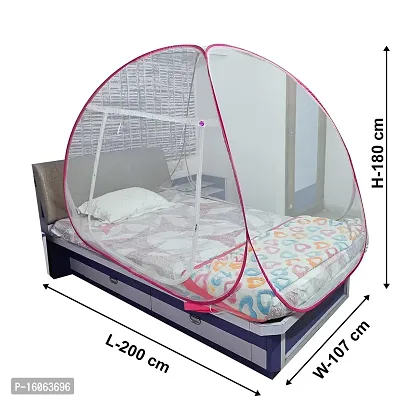 Mosquito Net Foldable Polyester for Single Bed White Color and Pink Patti-thumb5