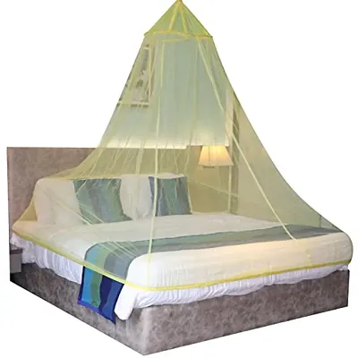 Mosquito Net for Double Bed, King-Size, Round Ceiling Hanging Foldable Polyester Net Yellow (Pack of 1)