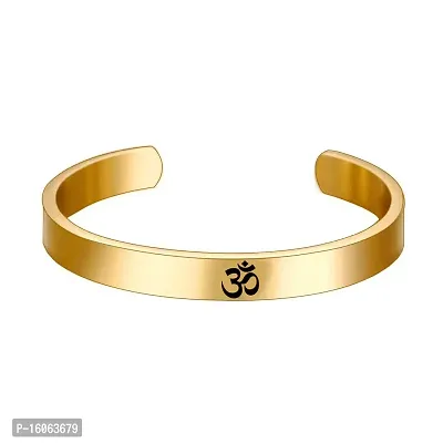 SILVER SHINE Gold Plated Stylish Bracelet Adjustable OM Design Kada for Men-thumb0