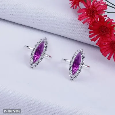 SILVER SHINE Toe Rings for Women Traditional Purple Color Oxidized Toe Rings Set Bichiya for women-thumb2