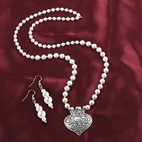 SILVERSHINE silverplated Designer Traditional Spade Shape Pendant Long Pearl Necklace Set for Women Jewellery Set-thumb2