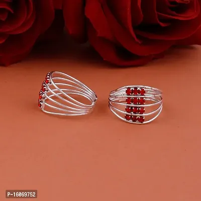 Stylish Bichhiya Adjustable Red Toe Ring Alloy Silver Plated Toe Ring-thumb3