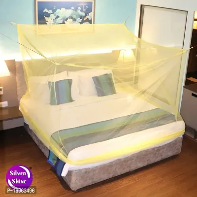 Silver Shine Mosquito Net for Double Bed, King-Size, Square Hanging Foldable Polyester Net (Yellow-Yellow)-thumb2
