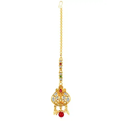 PaolaExclusive Gold Plated Kundan Traditional Maang Tikka Jewellery For women Girl