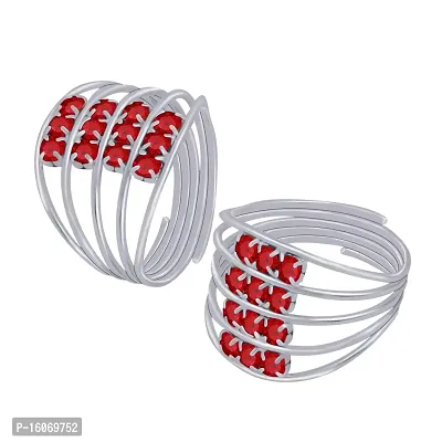 Stylish Bichhiya Adjustable Red Toe Ring Alloy Silver Plated Toe Ring-thumb0