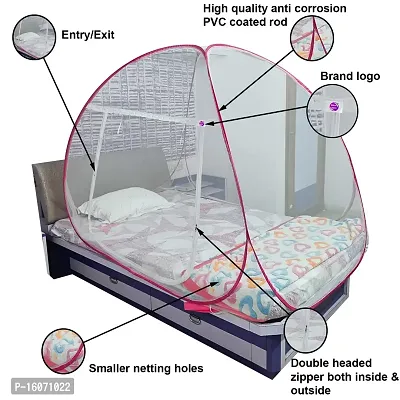 Mosquito Net for Double Bed | King Size Foldable Machardani | Polyester 30GSM Strong Net Steel Wire (Single Bed, White-Pink)-thumb4