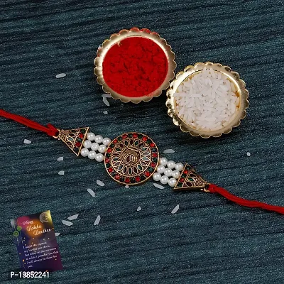 Rakhi Combo of 2 Rakhi For Bhabhi Bhaiya/Brother/Bhai With Roli Chawal And 1 Greeting Card,1 Pooja Thali-thumb2