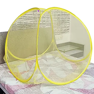 Silver Shine Mosquito Net Foldable Polyester 2.4 mm Strong PVC Coated Steel Mosquito Net for Baby (Yellow)