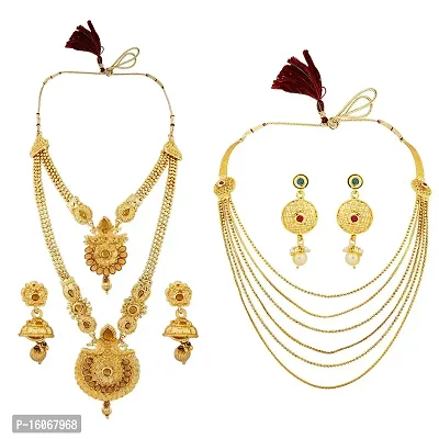SILVER SHINE Gold Plated Traditional Designer Long Jewellery Set for Women (Necklace set 4)-thumb0