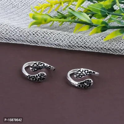 Bicchiya Traditional Silver Oxidized Toe Rings Set Bichiya for women-thumb4