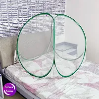 Silver Shine Mosquito Net Polyester Foldable Mosquito Net for Baby White Color and Green Border 0 to 2 Years-thumb1