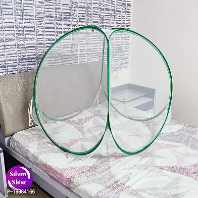 Silver Shine Mosquito Net Polyester Foldable Mosquito Net for Baby White Color and Green Border 0 to 2 Years-thumb2