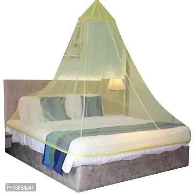 Mosquito Net for Double Bed, King-Size, Round Ceiling Hanging Foldable Polyester Net Yellow (Pack of 1)-thumb0