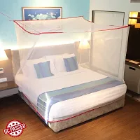 Silver Shine Mosquito Net for Double Bed, King-Size, Square Hanging Foldable Polyester Net (White-Red)-thumb3