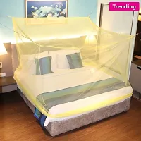 Mosquito Net for Double Bed, King-Size, Square Hanging Foldable Polyester Net Yellow-thumb2