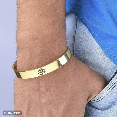 SILVER SHINE Gold Plated Stylish Bracelet Adjustable OM Design Kada for Men-thumb5