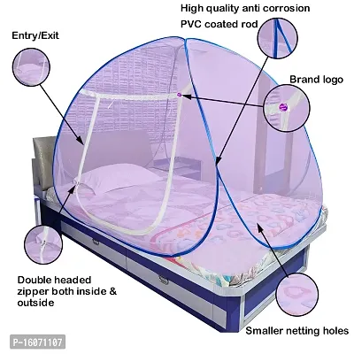 Mosquito Net for Double Bed | King Size Foldable Machardani | Polyester 30GSM Strong Net Steel Wire (Single Bed, Sky-Blue)-thumb3