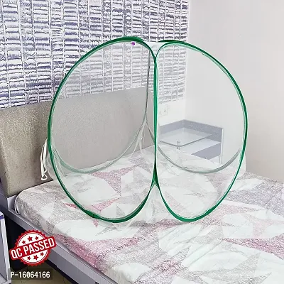 Silver Shine Mosquito Net Polyester Foldable Mosquito Net for Baby White Color and Green Border 0 to 2 Years-thumb3