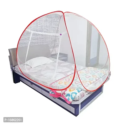 Mosquito Net Polyster Fodeble Single Bed for Adult White Color and Red Patti-thumb0