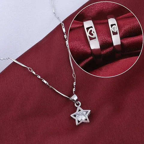 Alloy American Diamond Pendant Chain With Couple Rings