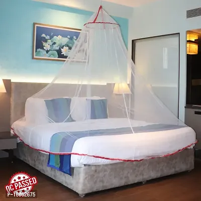 Mosquito Net for Double Bed, King-Size, Round Ceiling Hanging Foldable Polyester Net White and Red-thumb2