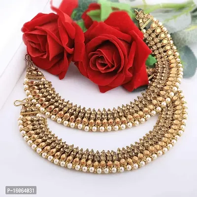 SILVER SHINE Charms Golden Antique Kundan Anklet For Women And Girl.-thumb2