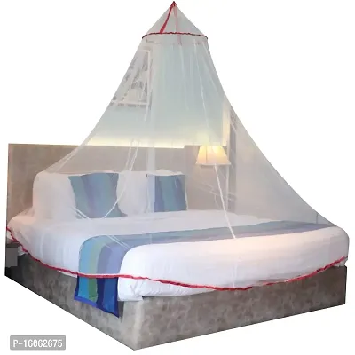 Mosquito Net for Double Bed, King-Size, Round Ceiling Hanging Foldable Polyester Net White and Red-thumb0