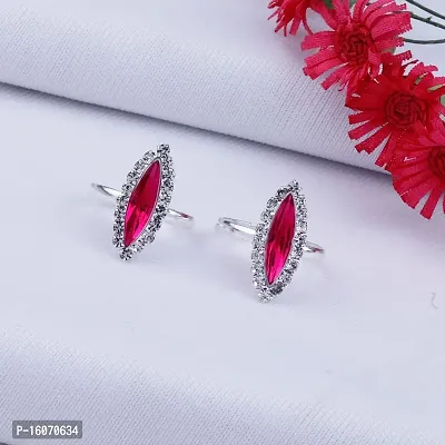 SILVER SHINE Toe Rings for Women Traditional Pink Color Oxidized Toe Rings Set Bichiya for women-thumb2