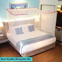 Silver Shine Mosquito Net for Double Bed, King-Size, Square Hanging Foldable Polyester Net (White-Red)-thumb2